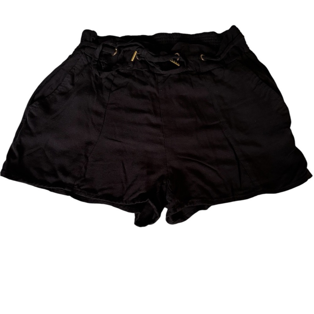 Bebe Black Women's High waisted shorts with Gold Grommet design. Size Small